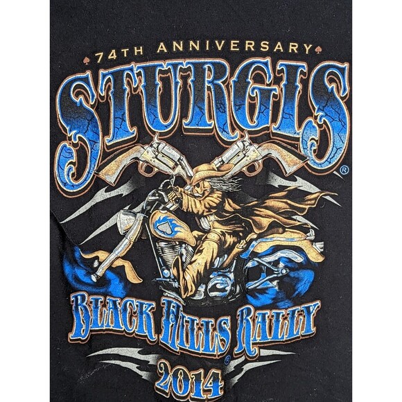 Sturgis Black Hills Rally 2014 74th Anniversary T-Shirt XS Black Double Side USA - Picture 6 of 8